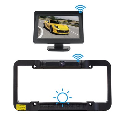 DIY Wireless Cigarette Lighter Adapter 4.3 Inch Rear View Monitor Solar Power Battery Us License Frame Plate Reverse Camera System