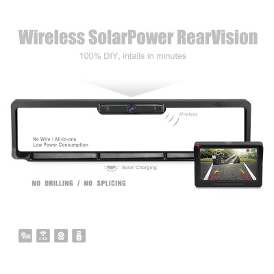 European Digital Solar power car Rear view System license plate frame wireless camera