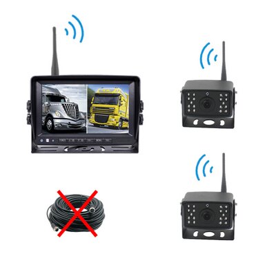 2.4Ghz 24V Wireless truck camera split screen 7 inch monitor front rear view camera system PZ607-W-2D
